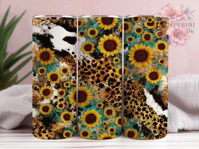 Farm Girl Sunflower Cow Print Tumbler, Cow Print Design, Sunflower Farm Gift, Country Style Gift, Western Tumbler, Ranch Life Design, Animal Print Flowers Sublimation Li Zamperini 