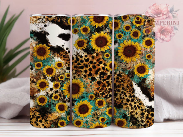 Farm Girl Sunflower Cow Print Tumbler, Cow Print Design, Sunflower Farm Gift, Country Style Gift, Western Tumbler, Ranch Life Design, Animal Print Flowers Sublimation Li Zamperini 