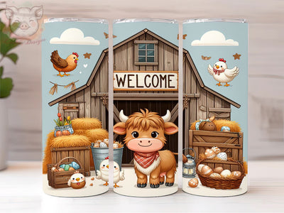 Farm Highland Cow 20oz Tumbler Png, Straight & Tapered Tumbler Png, Highland Cow Tumbler Png, Digital Download PNG Sublimation Lara' s Designs 