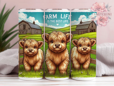 Farm Highland Cow 20oz Tumbler Wrap PNG, Farm Life is the Best Life Tumbler PNG Sublimation Design, Straight & Tapered Tumbler Wrap, Instant Digital Download Sublimation Li Zamperini 