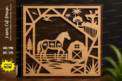 Farm Landscape Frame Laser Cut SVG Design SVG Regulrcrative 