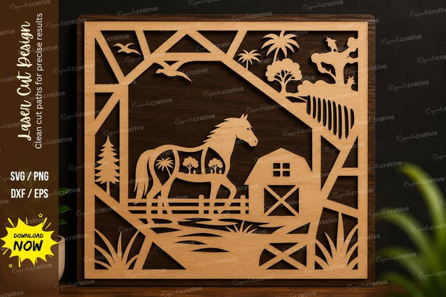 Farm Landscape Frame Laser Cut SVG Design SVG Regulrcrative 