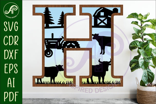 Farm Large H wall Letter 3 layer sign SVG APInspireddesigns 