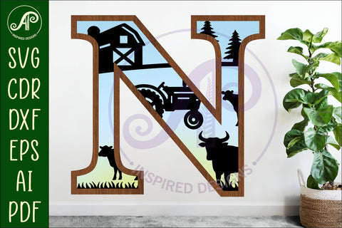Farm Large N wall Letter 3 layer sign SVG APInspireddesigns 
