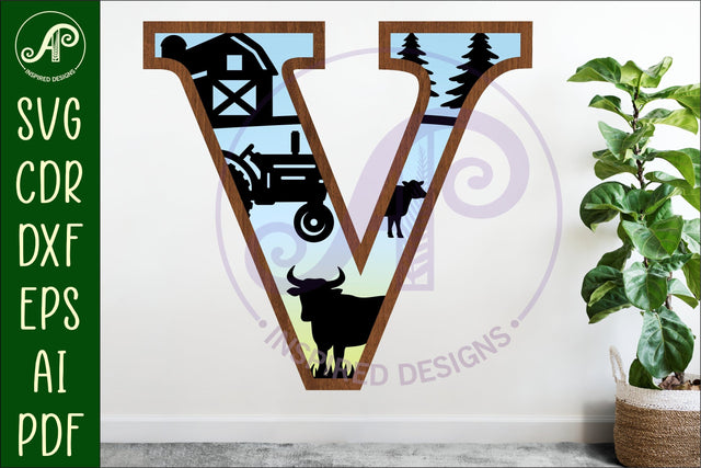 Farm Large V wall Letter 3 layer sign SVG APInspireddesigns 