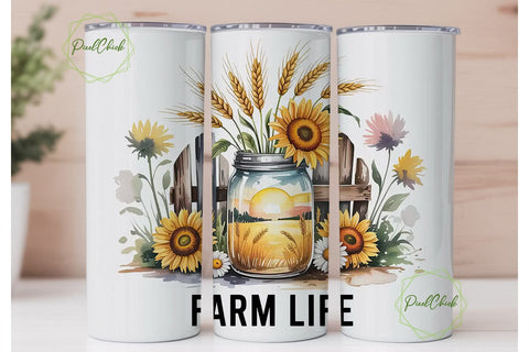 Farm Life 20oz Tumbler Wrap Sublimation PixelChick 