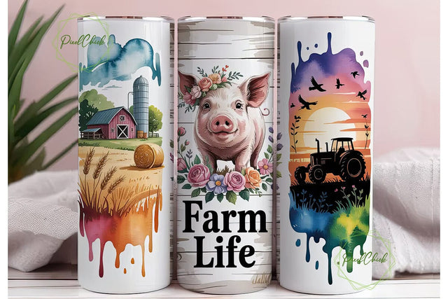Farm Life 20oz Tumbler Wrap Sublimation PixelChick 