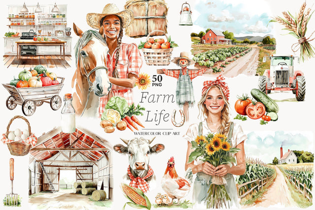 Farm Life Clipart | Animals Images | Summer Farmer Girl SVG GlamArtZhanna 