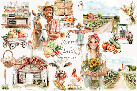Farm Life Clipart | Animals Images | Summer Farmer Girl SVG GlamArtZhanna 