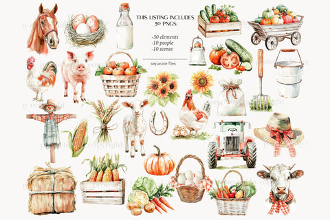 Farm Life Clipart | Animals Images | Summer Farmer Girl SVG GlamArtZhanna 
