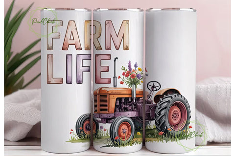 Farm Life Floral Tractor Tumbler Wrap Sublimation PixelChick 