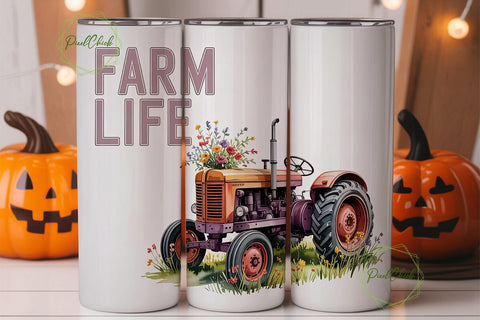 Farm Life Floral Tractor Tumbler Wrap Sublimation PixelChick 