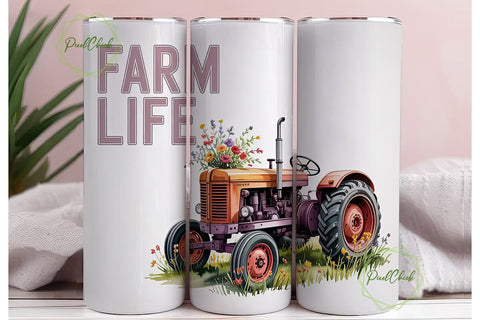 Farm Life Floral Tractor Tumbler Wrap Sublimation PixelChick 