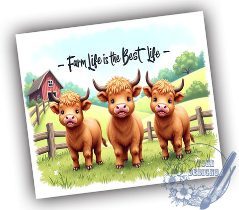 Farm Life is the Best Life 20oz Skinny Tumbler PNG, Highland Cow Tumbler Sublimation Wrap, Straight & Tapered Tumbler Wrap, Instant Digital Download Sublimation ToriDesigns 