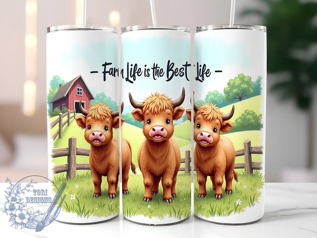 Farm Life is the Best Life 20oz Skinny Tumbler PNG, Highland Cow Tumbler Sublimation Wrap, Straight & Tapered Tumbler Wrap, Instant Digital Download Sublimation ToriDesigns 