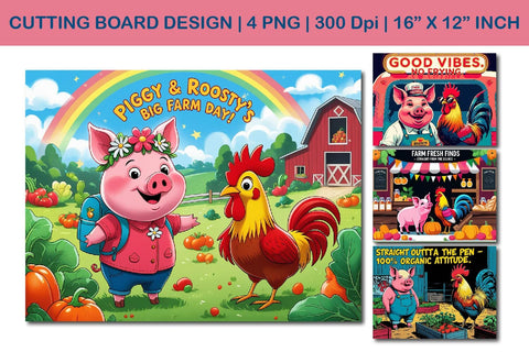 Farm pig cutting board design, rooster cutting board artwork Sublimation Paper Switch 