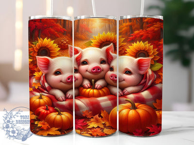 Farm Pig Floral Fall Tumbler Wrap, Fall Tumbler Wrap, 20oz Skinny Tumbler, Autumn Floral Png, Farm Animal Tumbler, Sublimation Design, Tumbler Wrap Download Sublimation ToriDesigns 