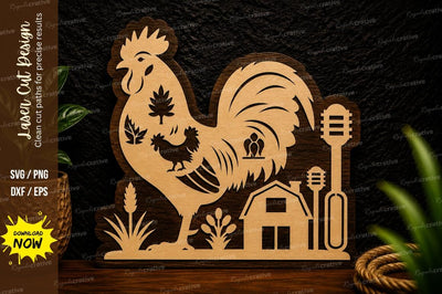 Farm Rooster And Barn Laser Cut Svg Design SVG Regulrcrative 