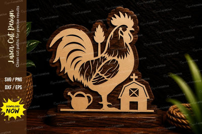 Farm Rooster And Barn Laser Cut Svg Design SVG Regulrcrative 
