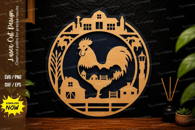Farm Rooster Circle Laser Cut SVG Design SVG Regulrcrative 