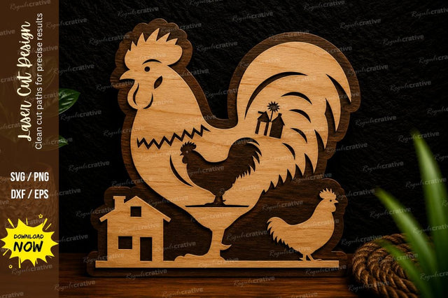 Farm Rooster Family Laser Cut Svg Design SVG Regulrcrative 