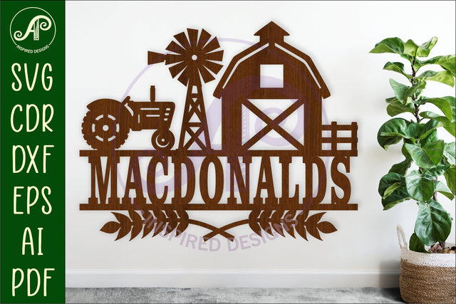 Farm scene name sign svg laser cut file SVG APInspireddesigns 