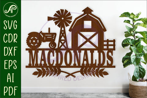 Farm scene name sign svg laser cut file SVG APInspireddesigns 