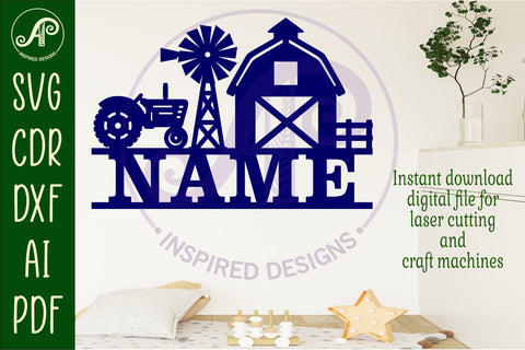 Farm scene name sign svg laser cut file SVG APInspireddesigns 