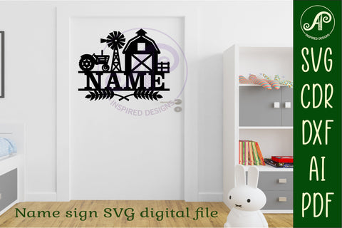 Farm scene name sign svg laser cut file SVG APInspireddesigns 