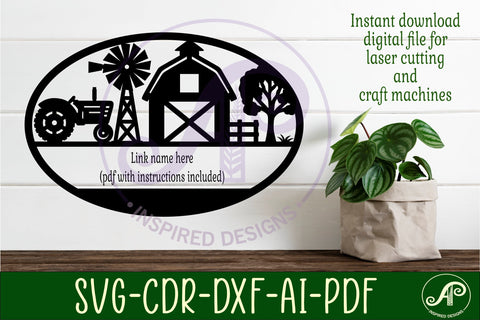Farm scene themed name sign design for laser cutting SVG APInspireddesigns 