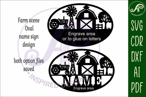 Farm scene themed name sign design for laser cutting SVG APInspireddesigns 