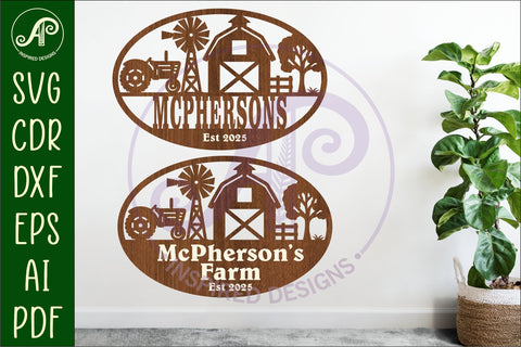Farm scene themed name sign design for laser cutting SVG APInspireddesigns 