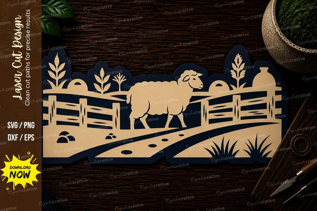 Farm Sheep Fence Scene Laser Cut SVG File SVG Regulrcrative 