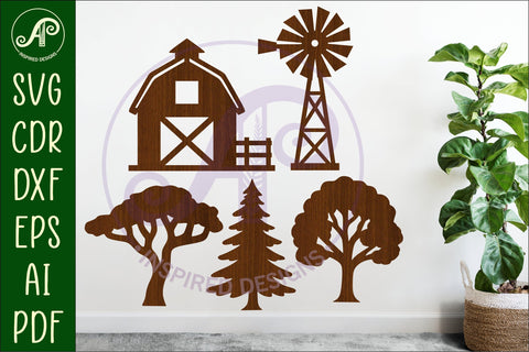 farm silhouette laser cut outs SVG APInspireddesigns 