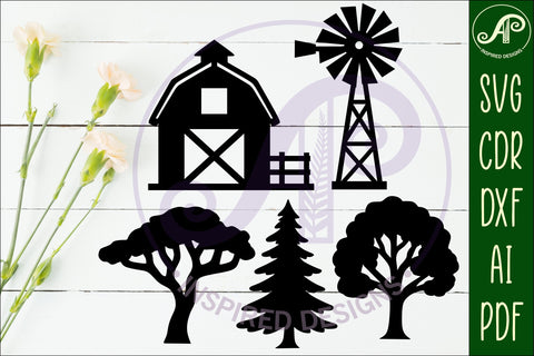 farm silhouette laser cut outs SVG APInspireddesigns 