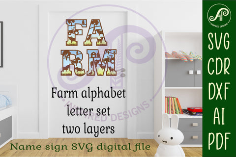 Farm theme alphabet set. 2 layer 59 letters. SVG APInspireddesigns 