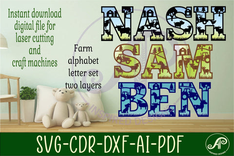 Farm theme alphabet set. 2 layer 59 letters. SVG APInspireddesigns 