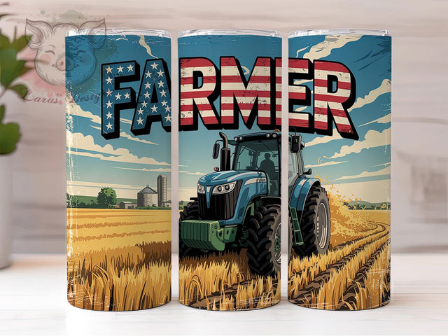 Farm Tractor American Farmer Tumbler, American Farmer Wrap, 20oz Sublimation Wrap, Rural Country Cup, Patriotic Agriculture Design, Rustic Farming Tumbler, USA Barn Art Sublimation Lara' s Designs 