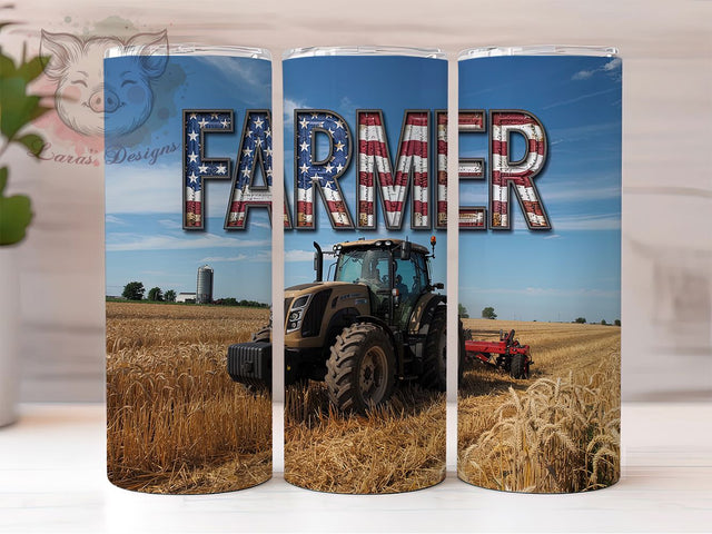 Farm Tractor American Farmer Tumbler, American Farmer Wrap, 20oz Sublimation Wrap, Rural Country Cup, Patriotic Agriculture Design, Rustic Farming Tumbler, USA Barn Art Sublimation Lara' s Designs 