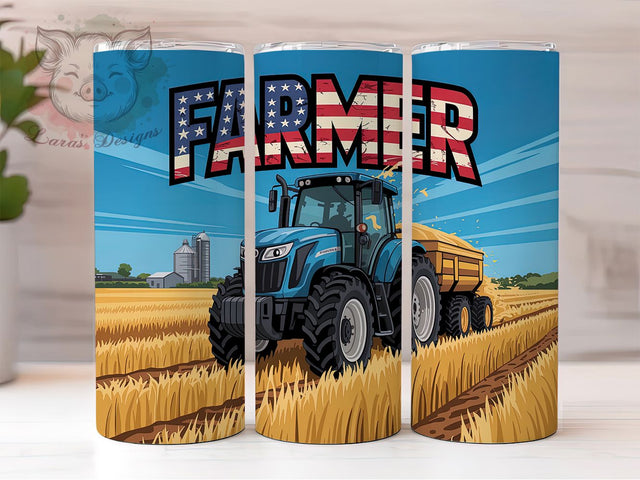 Farm Tractor American Farmer Tumbler, American Farmer Wrap, 20oz Sublimation Wrap, Rural Country Cup, Patriotic Agriculture Design, Rustic Farming Tumbler, USA Barn Art Sublimation Lara' s Designs 