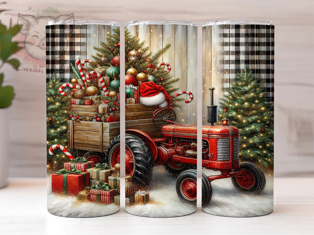 Farm Tractor Rustic Christmas Tumbler Wrap, Christmas Tractor Sublimation, Holiday Tumbler PNG, 20oz Skinny Tumbler Design, Christmas Farm Decor Tumbler, Rustic Christmas Wrap Sublimation Lara' s Designs 