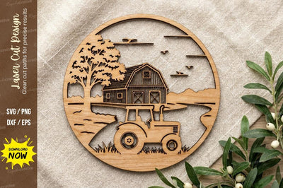 Farm Tractor Scene Laser Cut, tractor svg, farm sv SVG Regulrcrative 