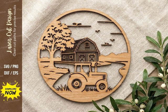 Farm Tractor Scene Laser Cut, tractor svg, farm sv SVG Regulrcrative 
