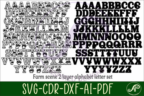 Farming Tools Lettering Farm tractor theme alphabet set. 2 layer 86 letters. - So Fontsy