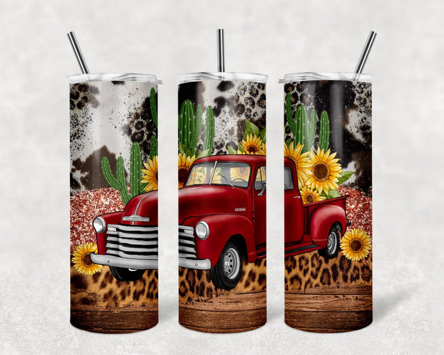 Farm Truck Cactus 20 oz Skinny Tumbler PNG, Vintage Truck, Sunflowers Sublimation Png, Western Skinny Tumbler Png Sublimation DiamondDesign 