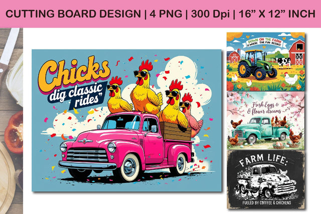 Farm truck cutting board design, vintage truck cutting board artwork Sublimation Paper Switch 