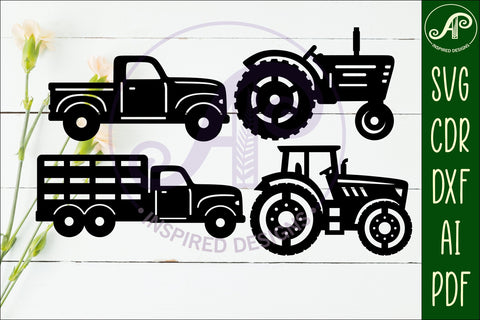 Farm vehicles silhouette laser cut outs SVG APInspireddesigns 