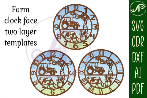 Farm wall clock laser cut files, SVG file. vector SVG APInspireddesigns 