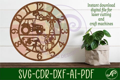 Farm wall clock laser cut files, SVG file. vector SVG APInspireddesigns 