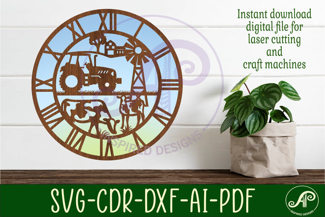 Farm wall clock laser cut files, SVG file. vector SVG APInspireddesigns 